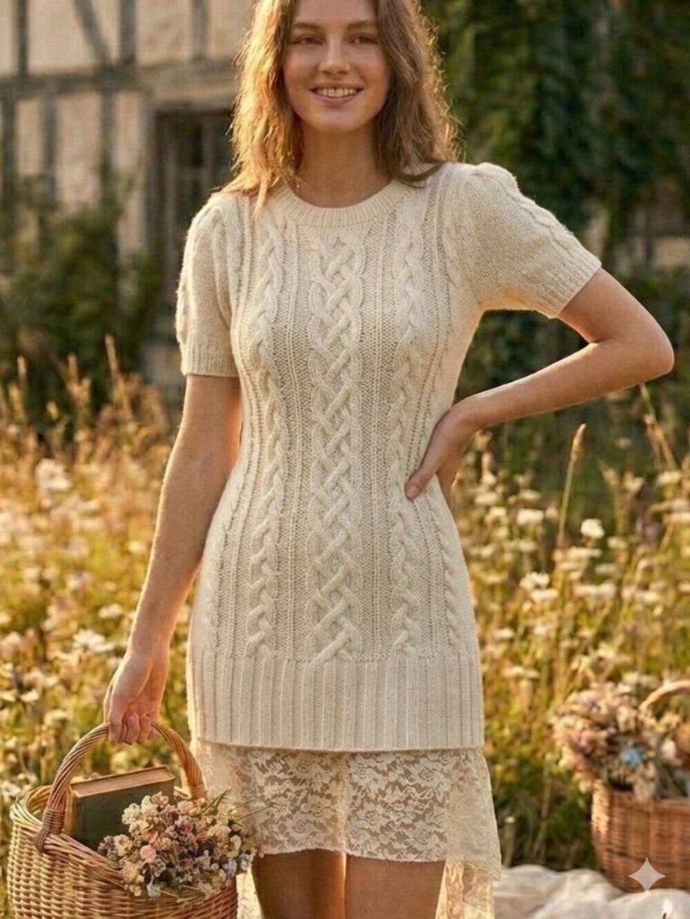 NWT Tatiana & Natouchi Cream Cable Knit Sweater Dress S/M/L